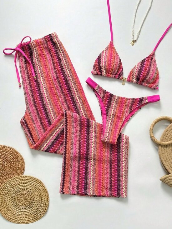 Other - Pink And Orange Casual Womens Summer Striped Bikini Set